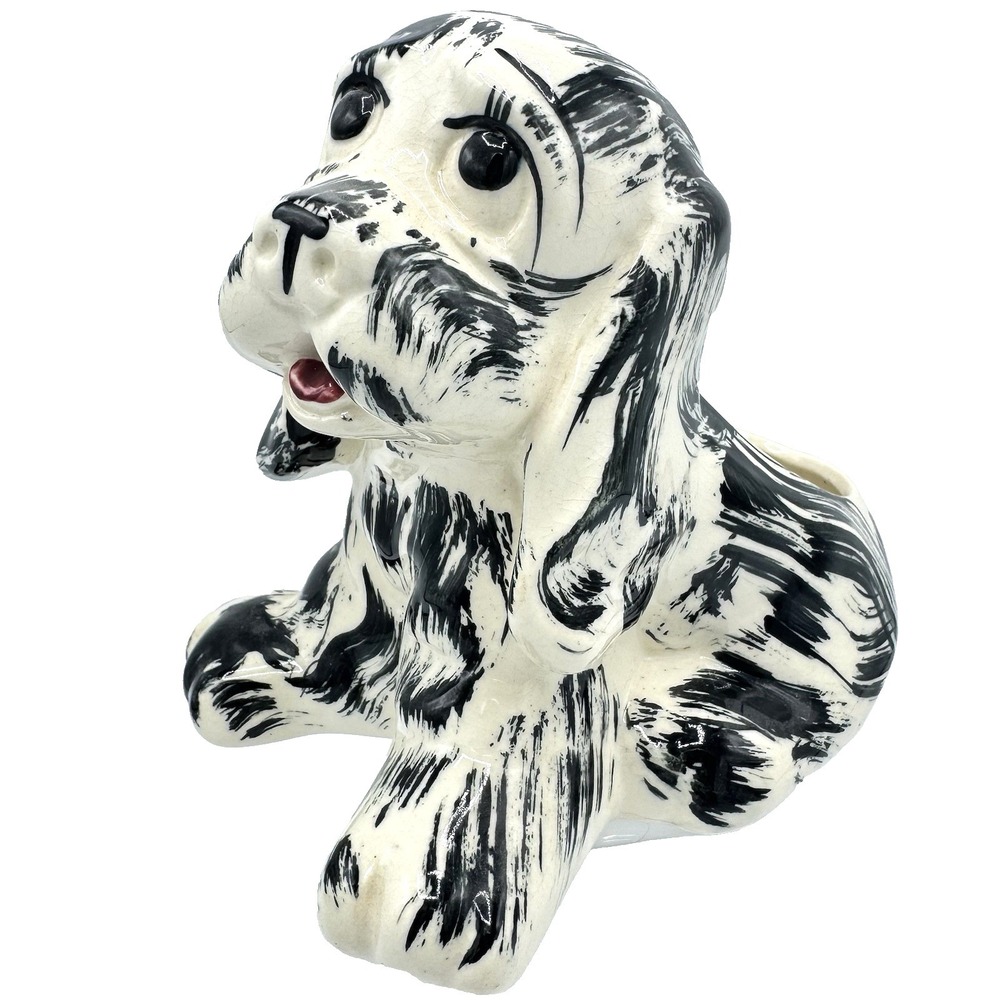 Vintage 1960's Cocker Spaniel Puppy Dog Planter Black & White USA 7x7x5"